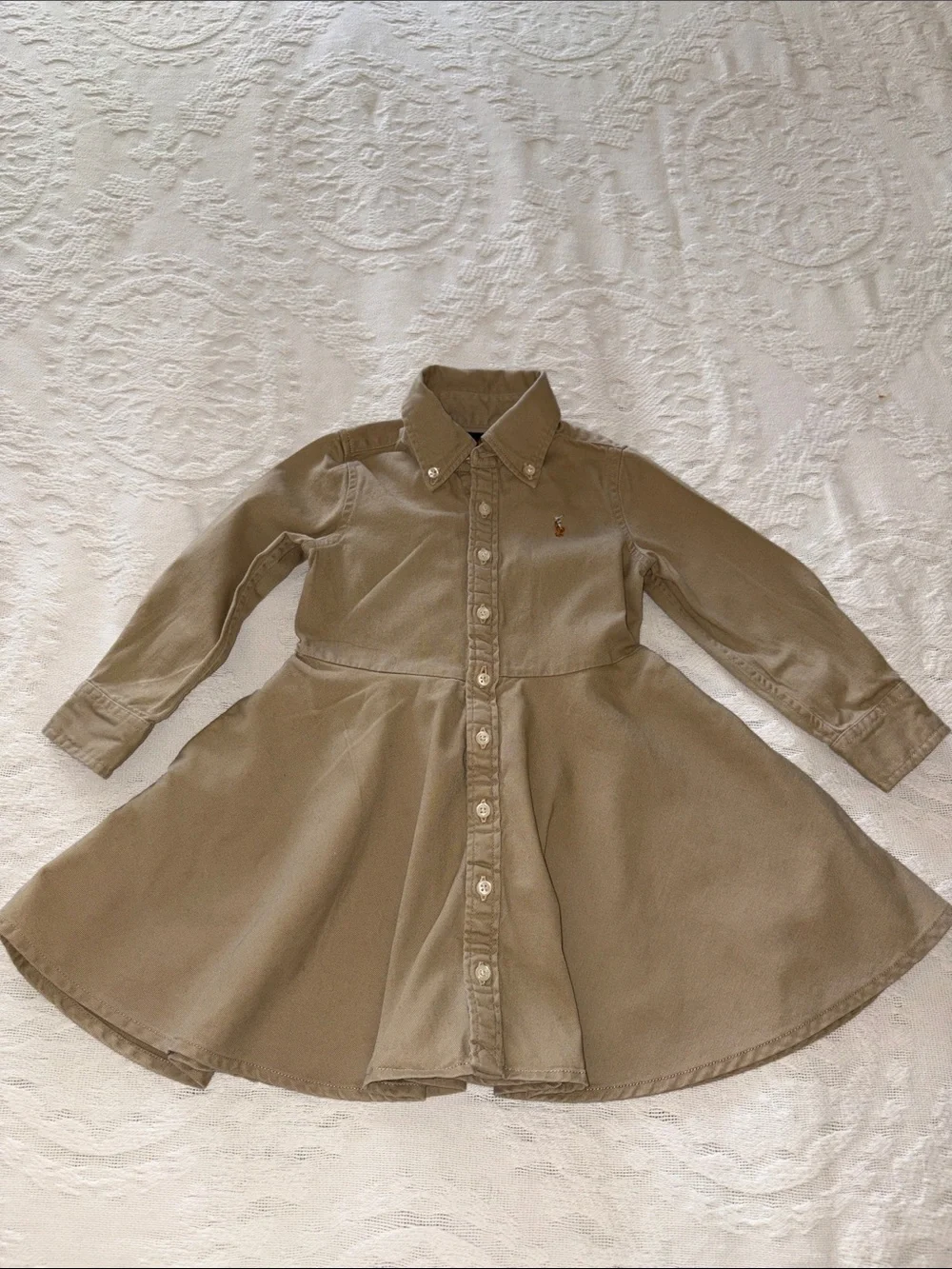 Ralph Lauren Girls Beige Button-Front Flared Shirt Dress *No Belt* EUC 2T